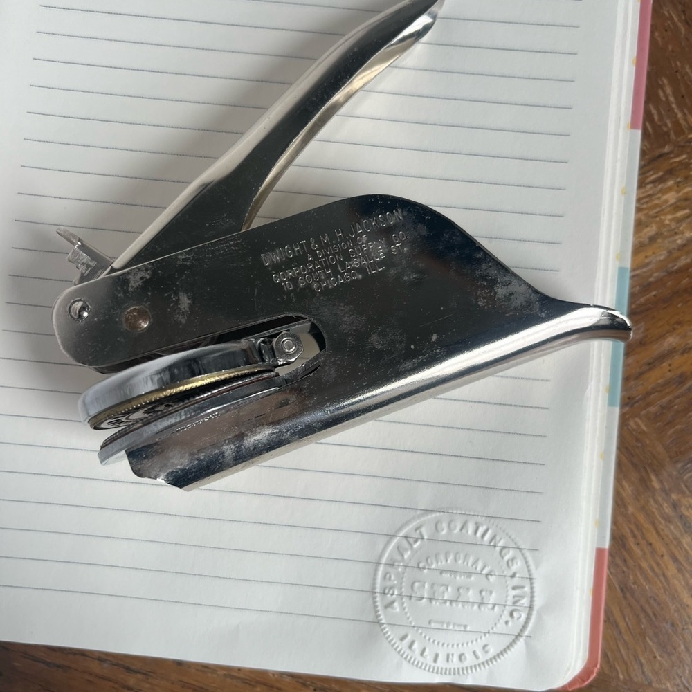 Dwight & M H Jackson Supply Co Vintage Pocket Seal Stamp Press Tool Chicago USA